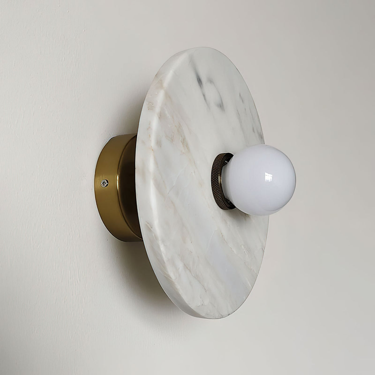 Alba Marble Wall Lamp – Artisan Natural Marble Disc & Glass Halo Wall Sconce