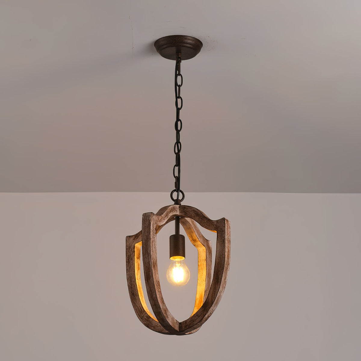 Albiorix Pendant Lamp – Driftwood Finish Geometric Wood & Iron Coastal Pendant Light