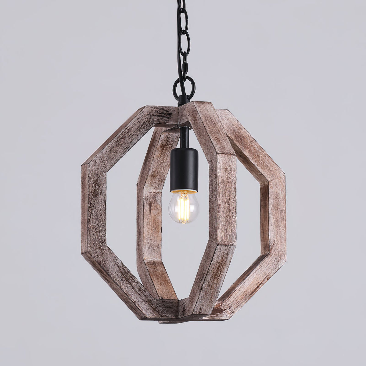 Albiorix Pendant Lamp – Driftwood Finish Geometric Wood & Iron Coastal Pendant Light