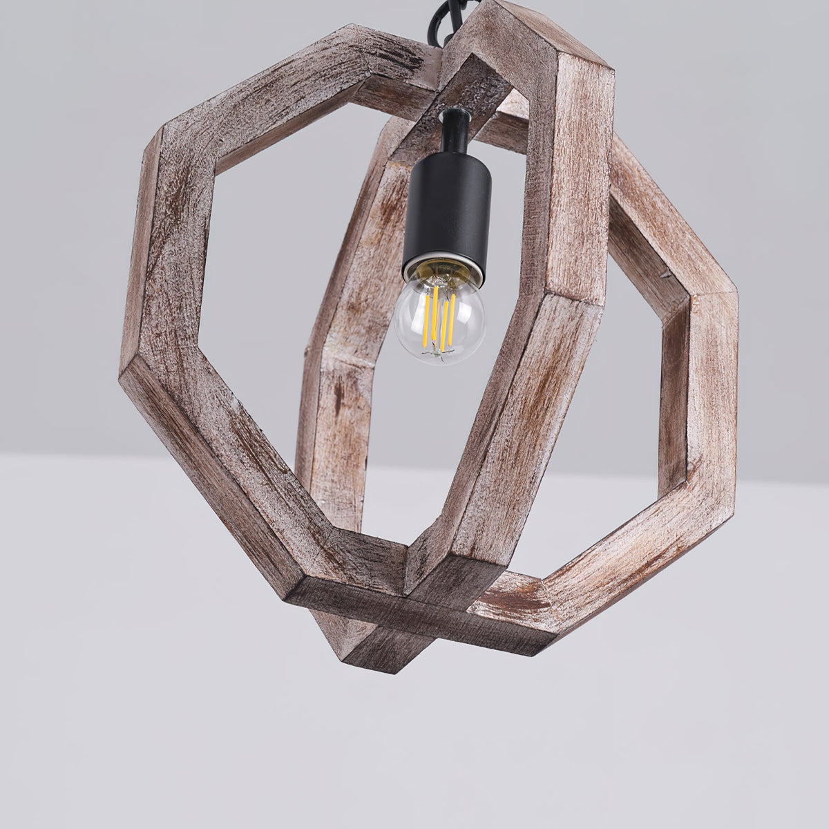 Albiorix Pendant Lamp – Driftwood Finish Geometric Wood & Iron Coastal Pendant Light