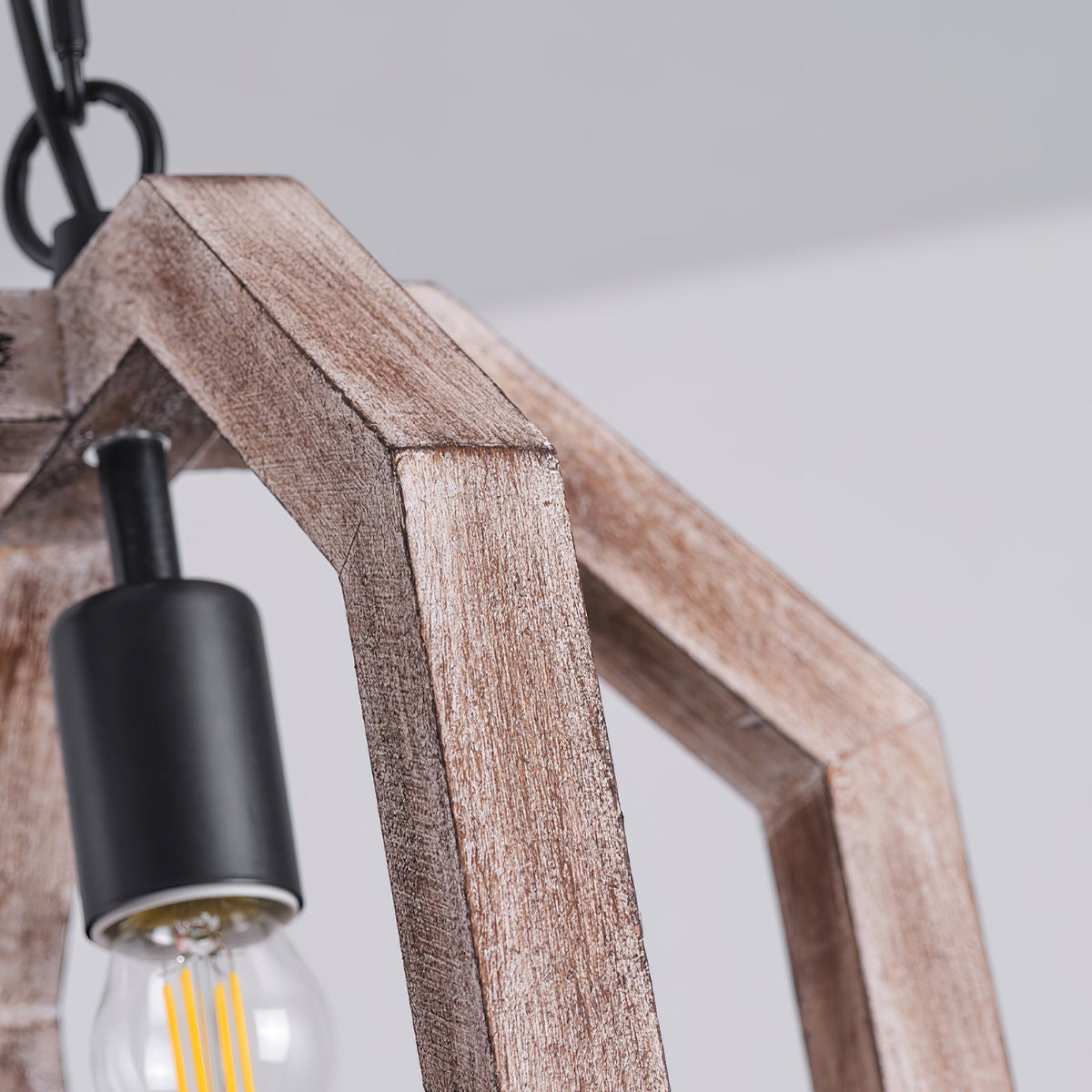 Albiorix Pendant Lamp – Driftwood Finish Geometric Wood & Iron Coastal Pendant Light