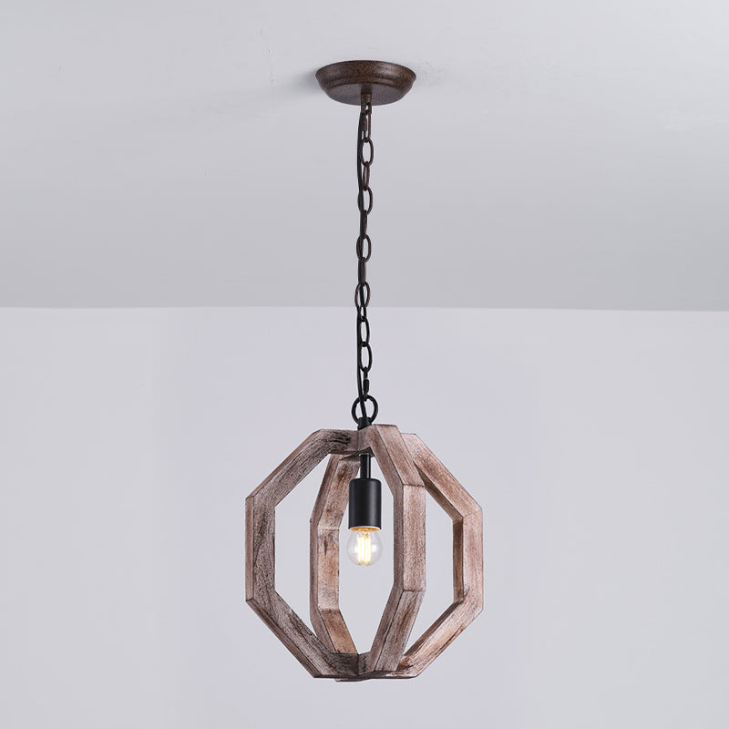 Albiorix Pendant Lamp – Driftwood Finish Geometric Wood & Iron Coastal Pendant Light
