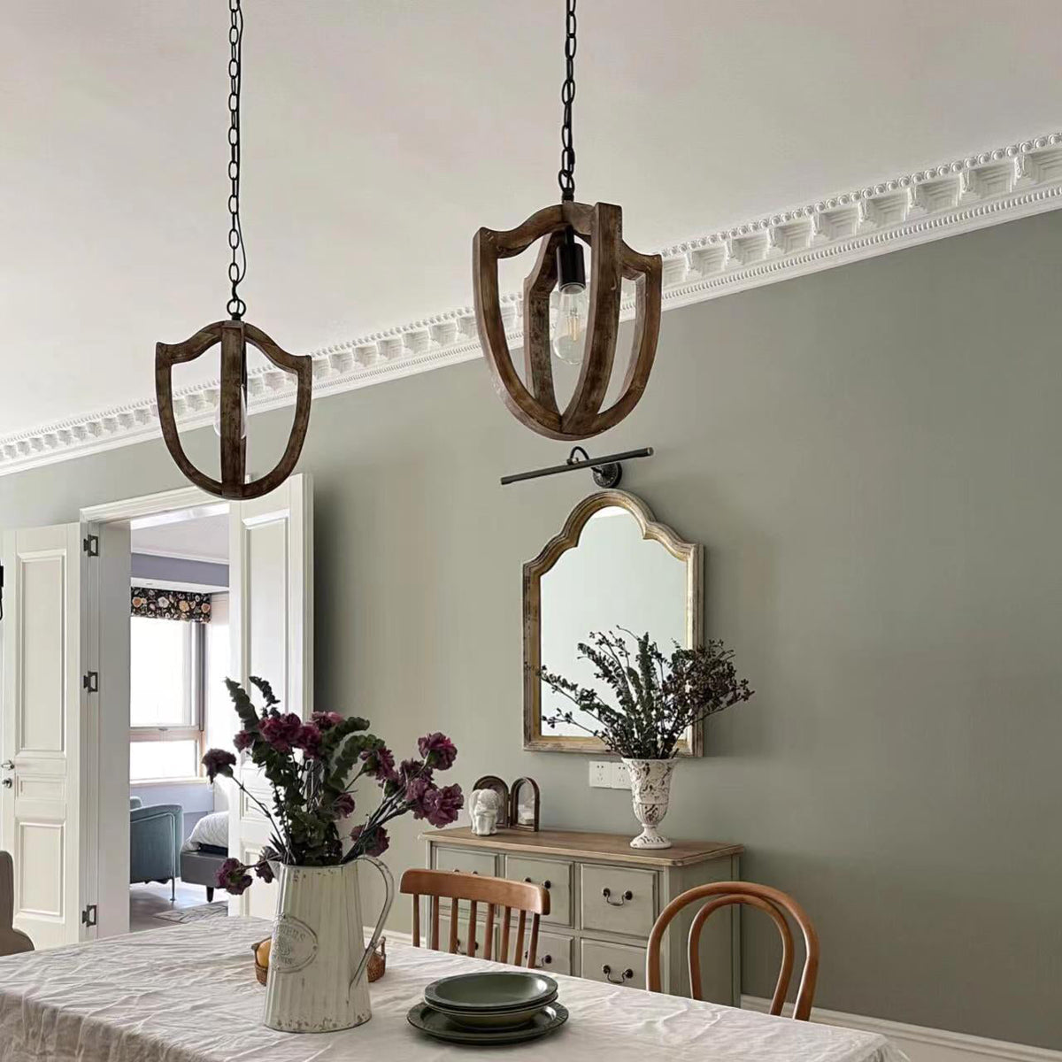 Albiorix Pendant Lamp – Driftwood Finish Geometric Wood & Iron Coastal Pendant Light