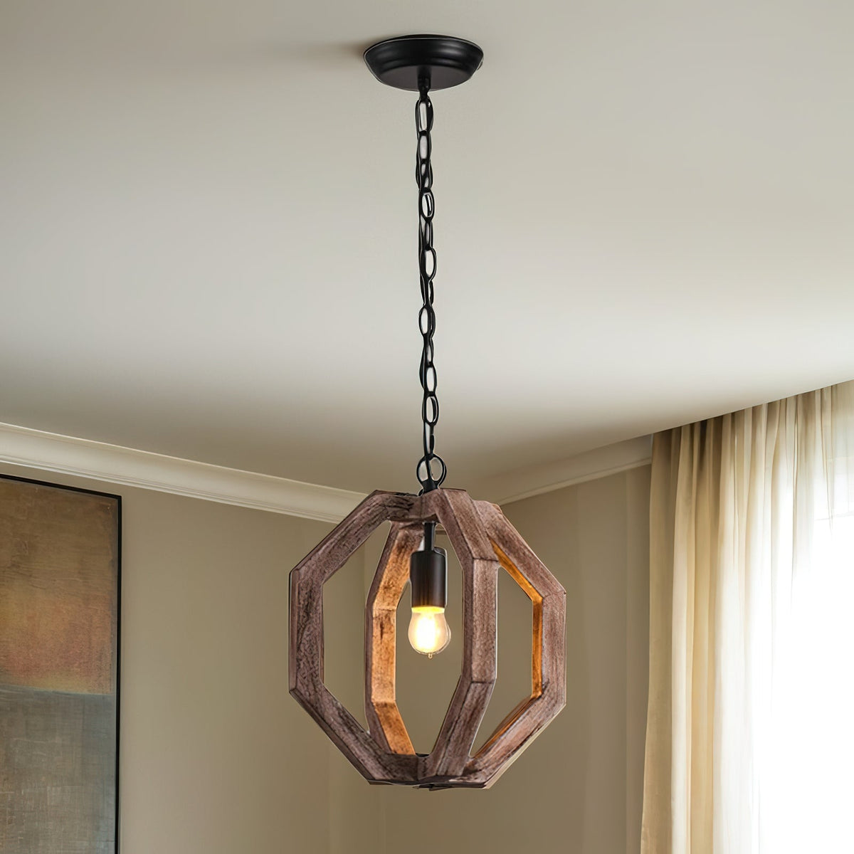 Albiorix Pendant Lamp – Driftwood Finish Geometric Wood & Iron Coastal Pendant Light