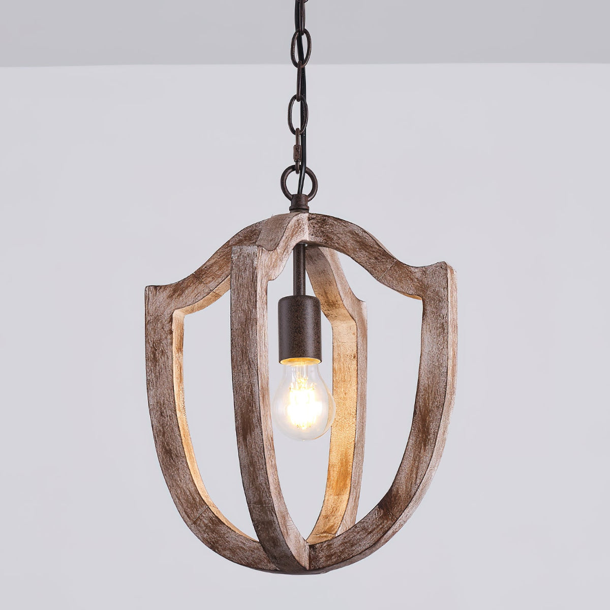 Albiorix Pendant Lamp – Driftwood Finish Geometric Wood & Iron Coastal Pendant Light