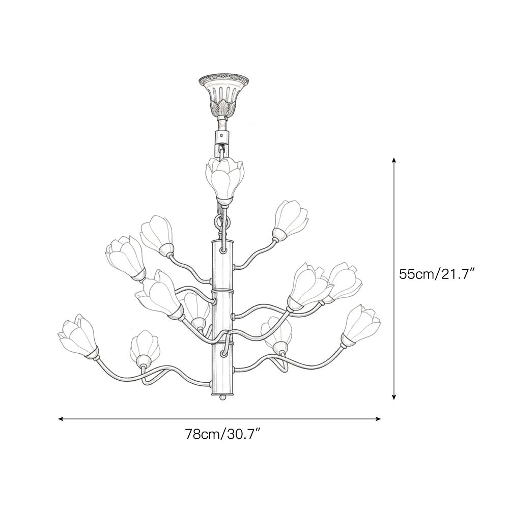 Aldean Chandelier – Brass Branch & Handcrafted Ceramic Floral Modern Chandelier