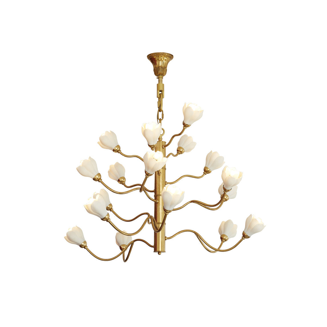Aldean Chandelier – Brass Branch & Handcrafted Ceramic Floral Modern Chandelier