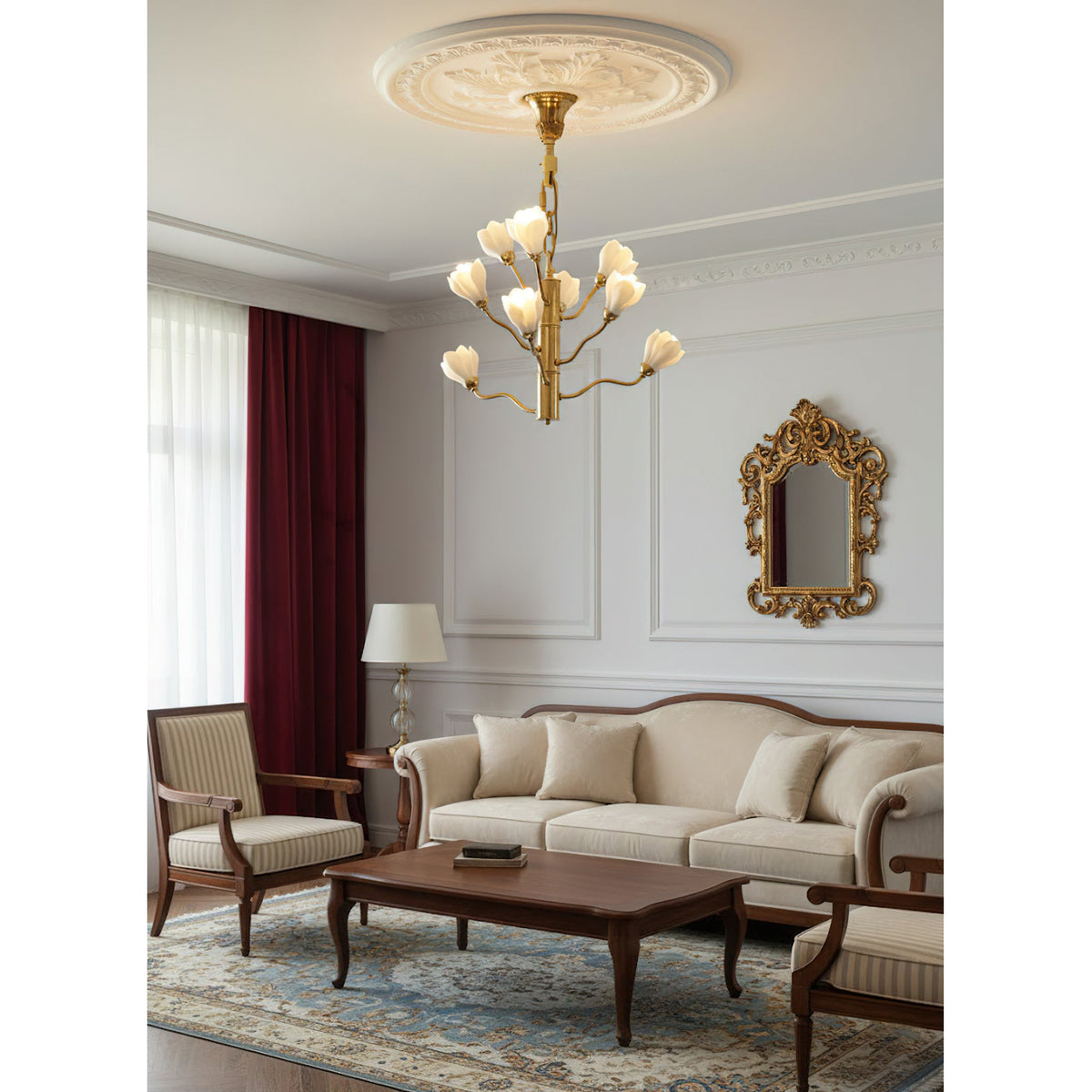 Aldean Chandelier – Brass Branch & Handcrafted Ceramic Floral Modern Chandelier
