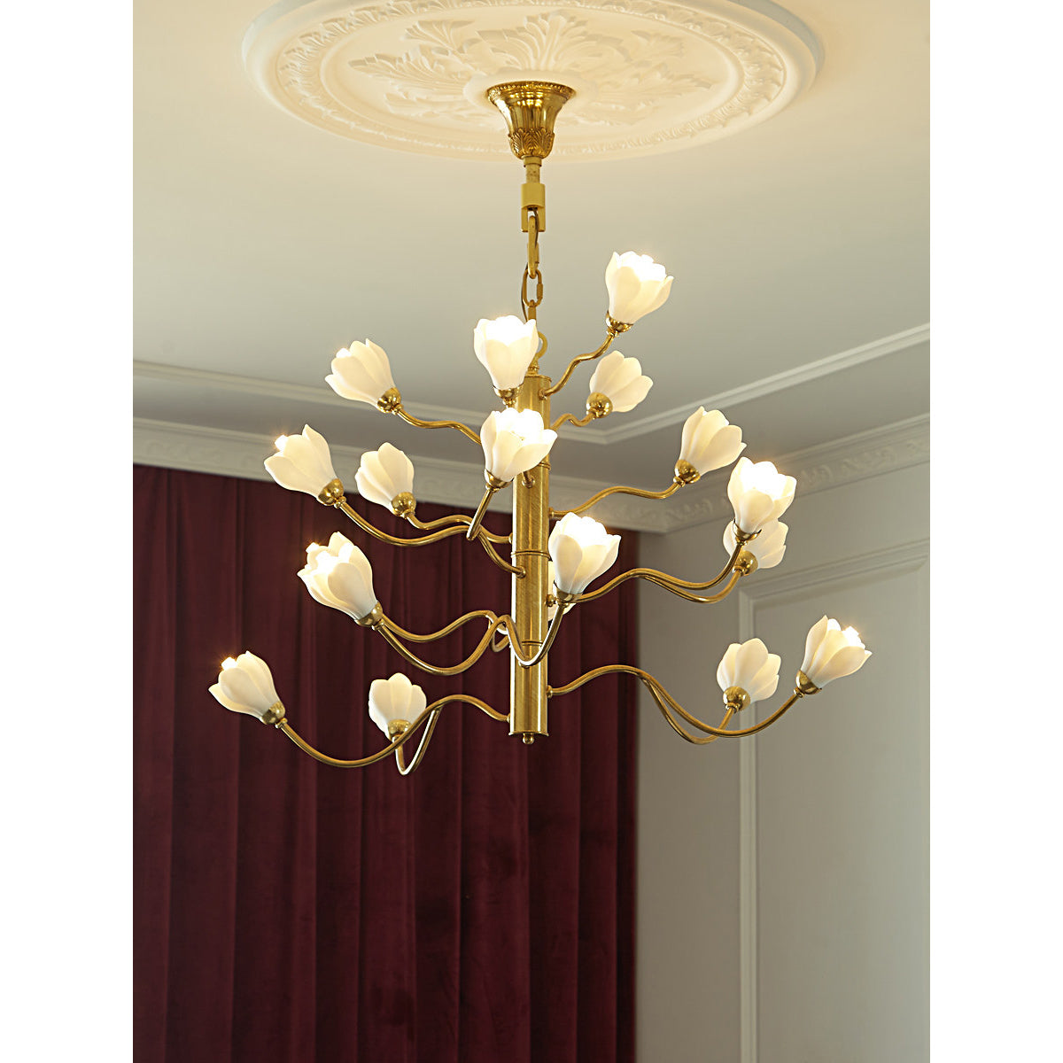 Aldean Chandelier – Brass Branch & Handcrafted Ceramic Floral Modern Chandelier