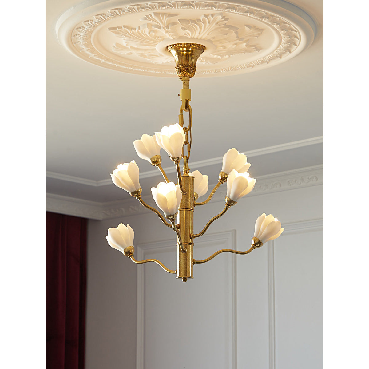 Aldean Chandelier – Brass Branch & Handcrafted Ceramic Floral Modern Chandelier