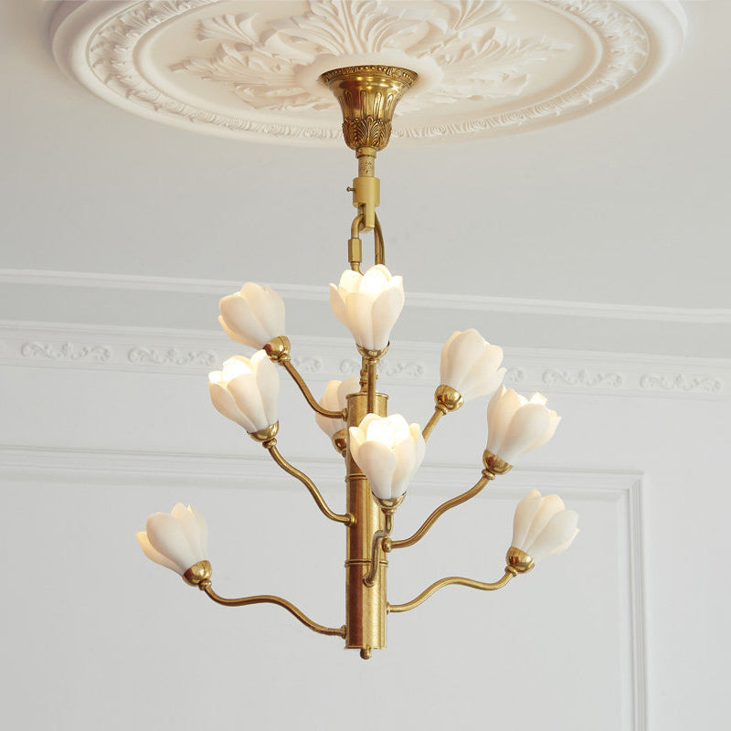 Aldean Chandelier – Brass Branch & Handcrafted Ceramic Floral Modern Chandelier