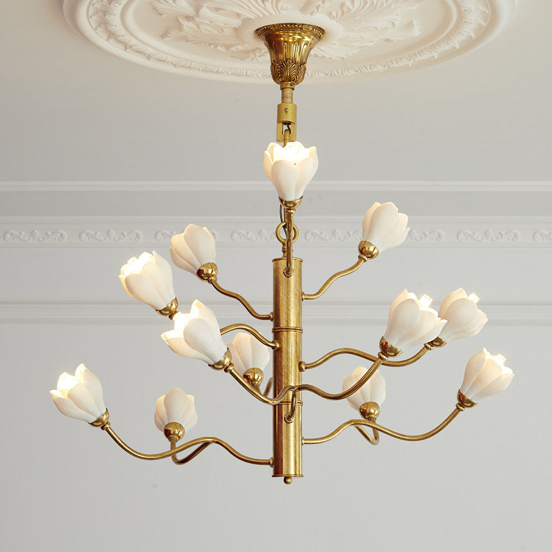 Aldean Chandelier – Brass Branch & Handcrafted Ceramic Floral Modern Chandelier