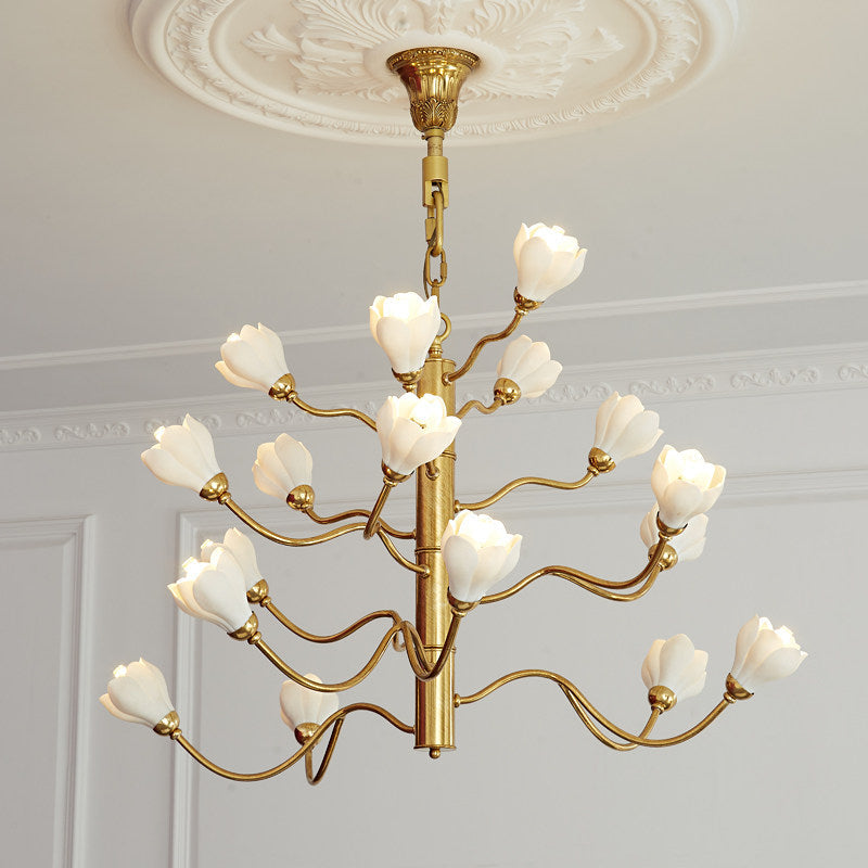 Aldean Chandelier – Brass Branch & Handcrafted Ceramic Floral Modern Chandelier