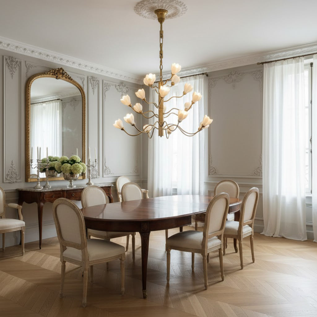 Aldean Chandelier – Brass Branch & Handcrafted Ceramic Floral Modern Chandelier