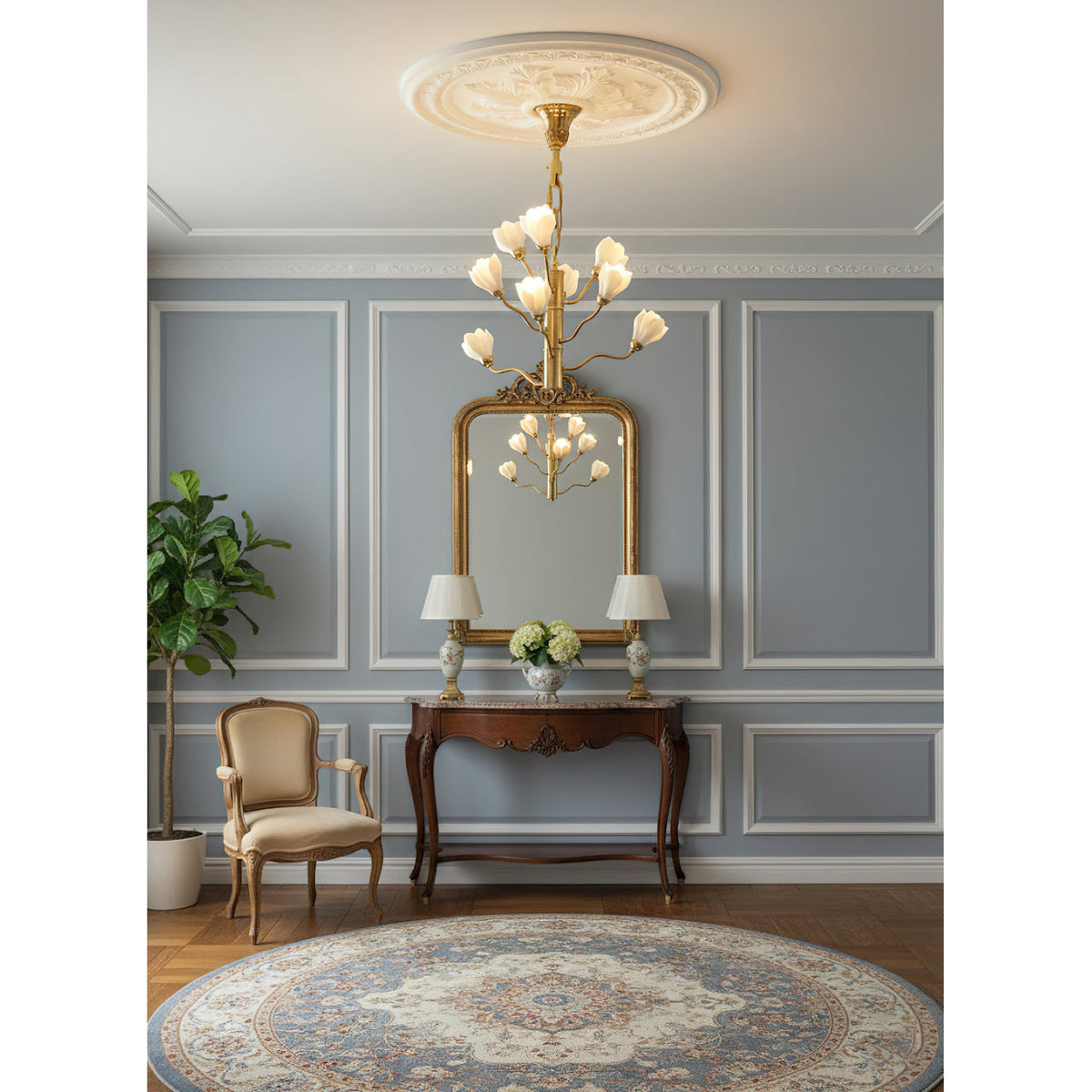 Aldean Chandelier – Brass Branch & Handcrafted Ceramic Floral Modern Chandelier