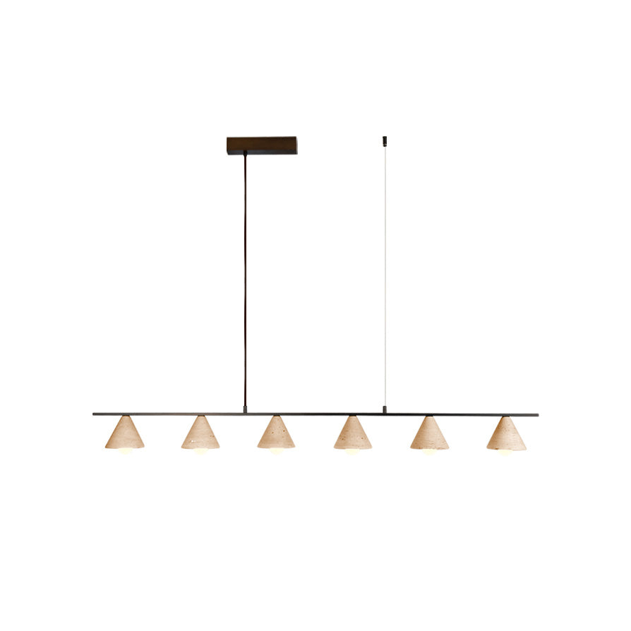 Aldex Pendant Lamp – Natural Travertine Conical Shades & Linear Modern Pendant Light