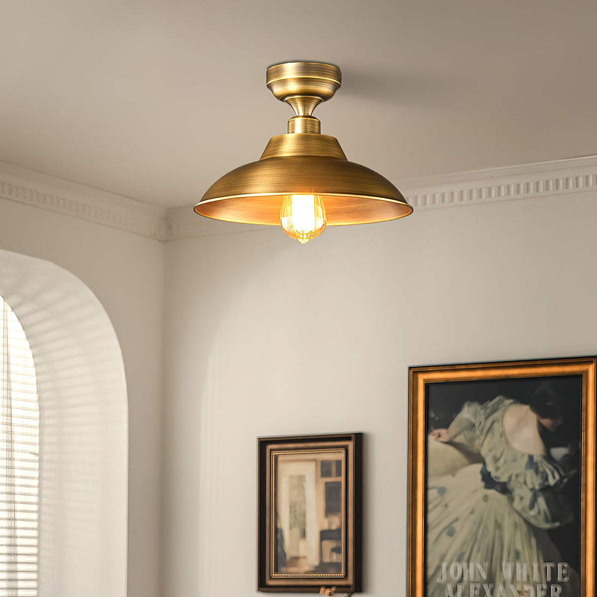 Aldorno Ceiling Lamp – Antique Brass Dome Shade Semi-Flush Modern Ceiling Light
