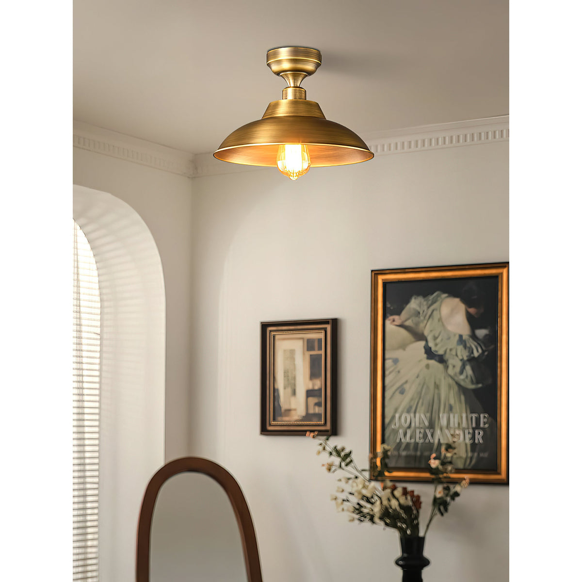 Aldorno Ceiling Lamp – Antique Brass Dome Shade Semi-Flush Modern Ceiling Light