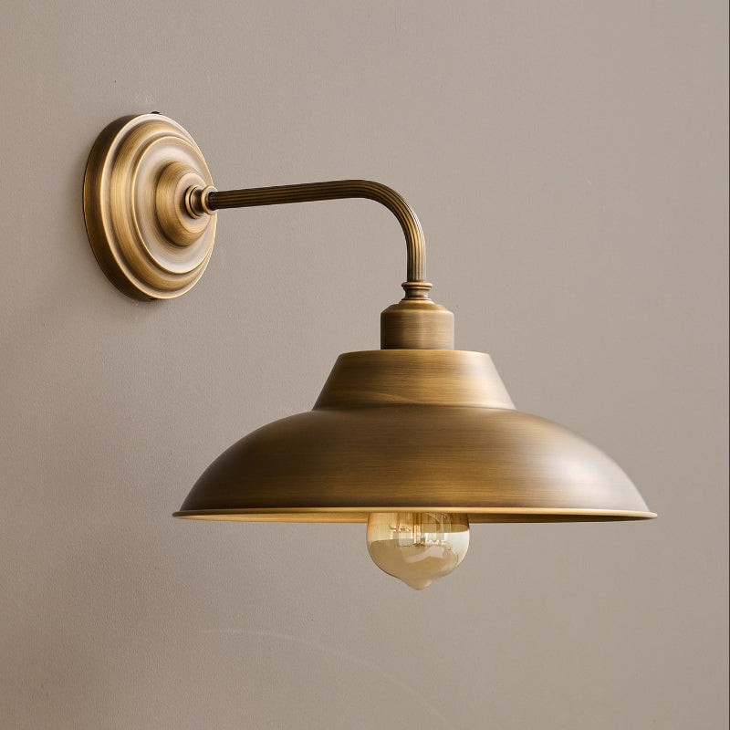Aldorno Wall Lamp – Antique Brass & Wide Round Shade Elegant Wall Sconce