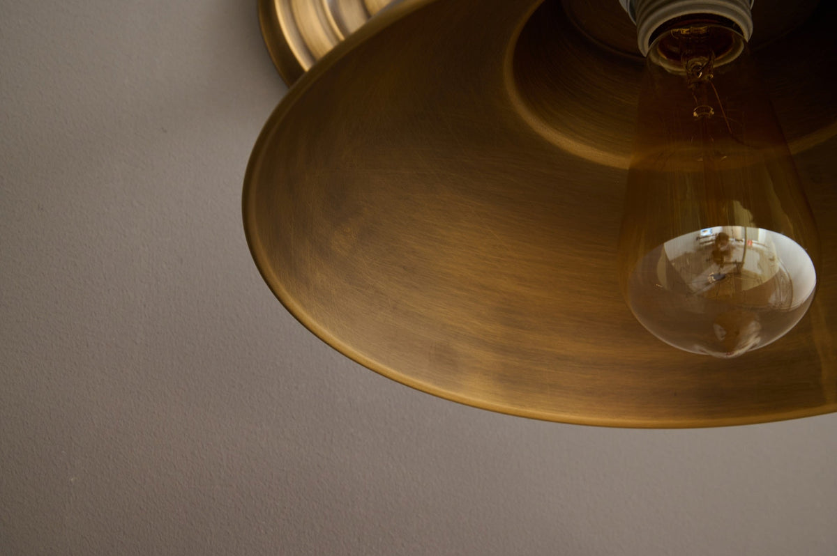 Aldorno Wall Lamp – Antique Brass & Wide Round Shade Elegant Wall Sconce