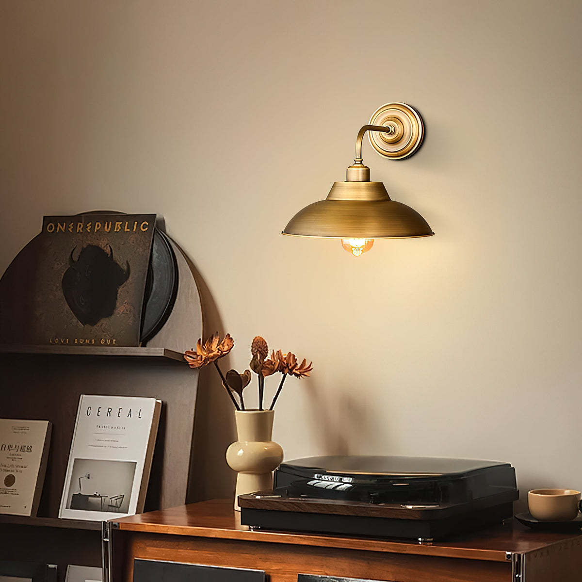 Aldorno Wall Lamp – Antique Brass & Wide Round Shade Elegant Wall Sconce