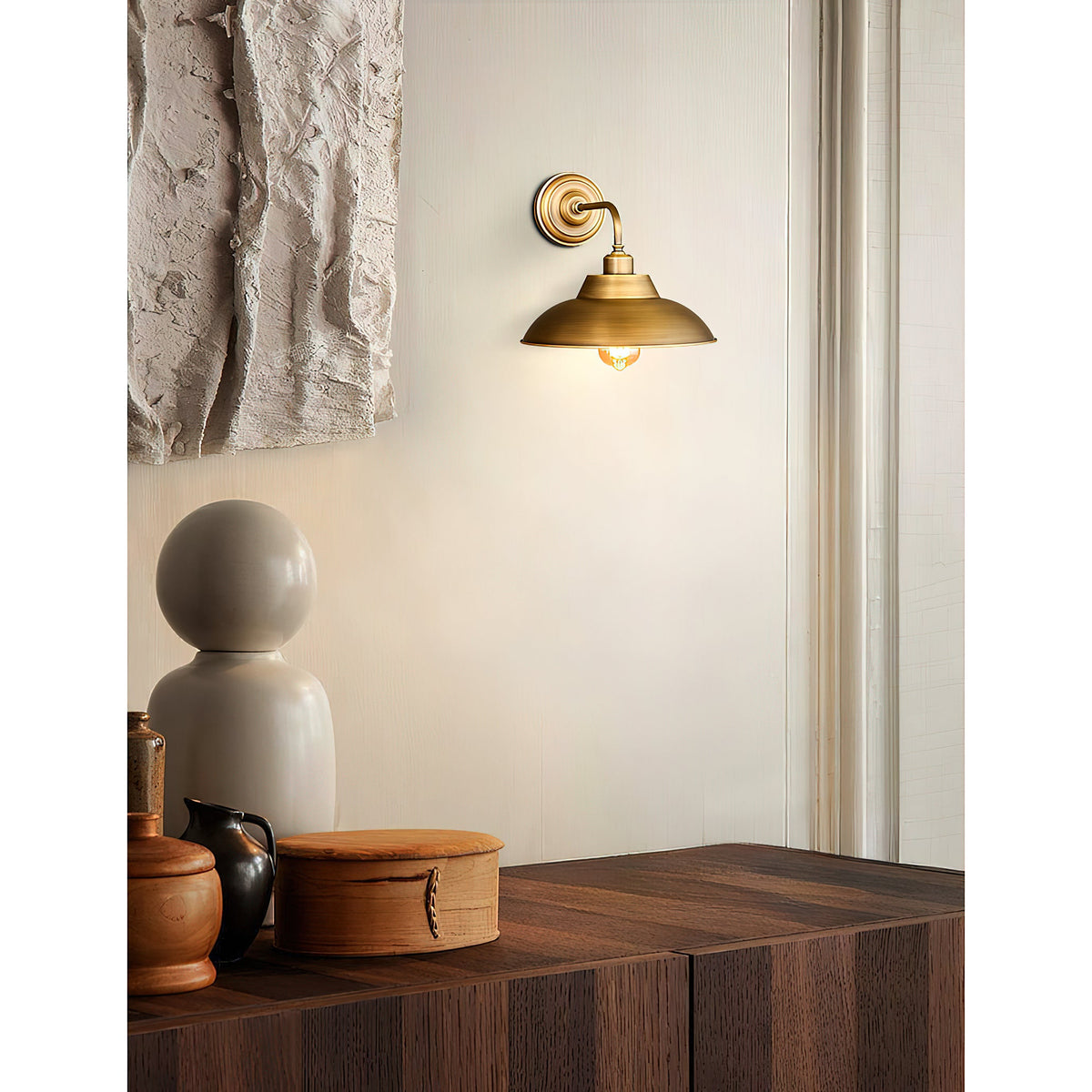 Aldorno Wall Lamp – Antique Brass & Wide Round Shade Elegant Wall Sconce
