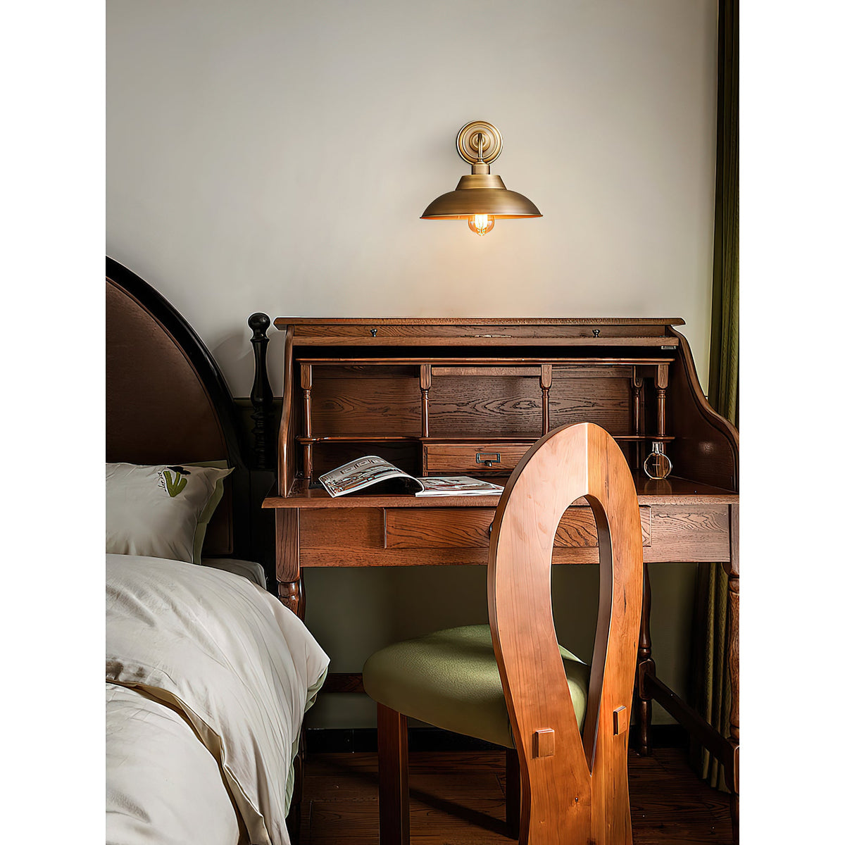 Aldorno Wall Lamp – Antique Brass & Wide Round Shade Elegant Wall Sconce