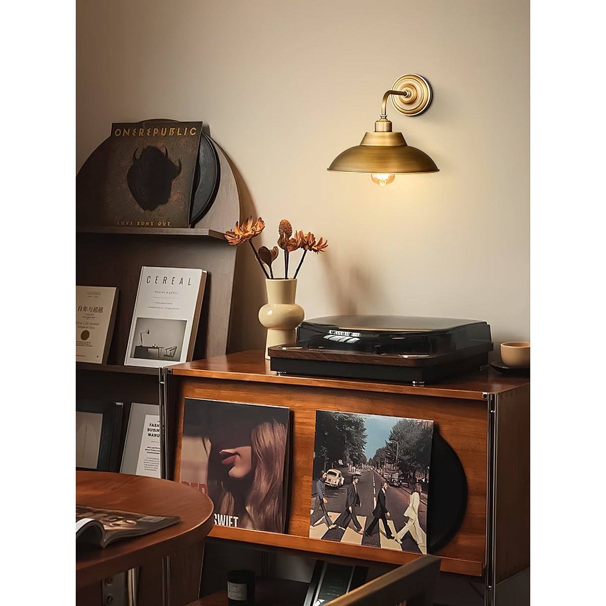 Aldorno Wall Lamp – Antique Brass & Wide Round Shade Elegant Wall Sconce