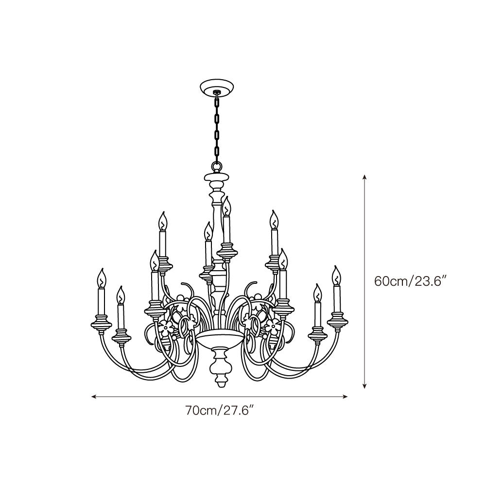Alessandro Candle Chandelier – French Country Solid Wood & Mottled Metal Chandelier