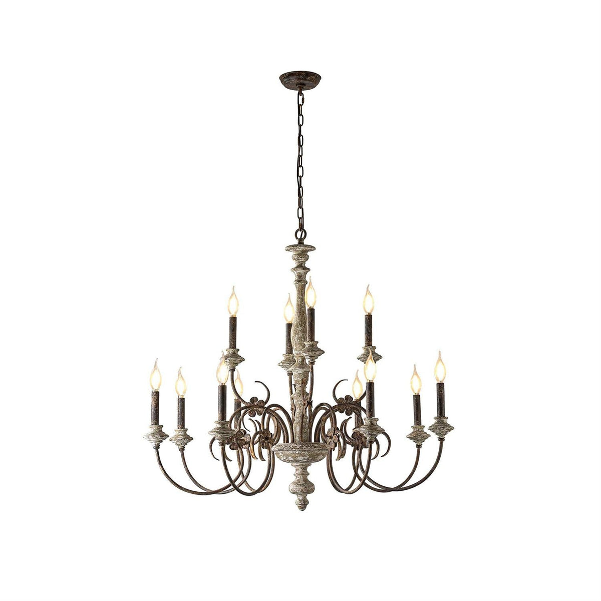 Alessandro Candle Chandelier – French Country Solid Wood & Mottled Metal Chandelier