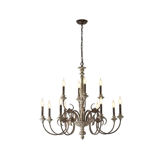 Alessandro Candle Chandelier – French Country Solid Wood & Mottled Metal Chandelier