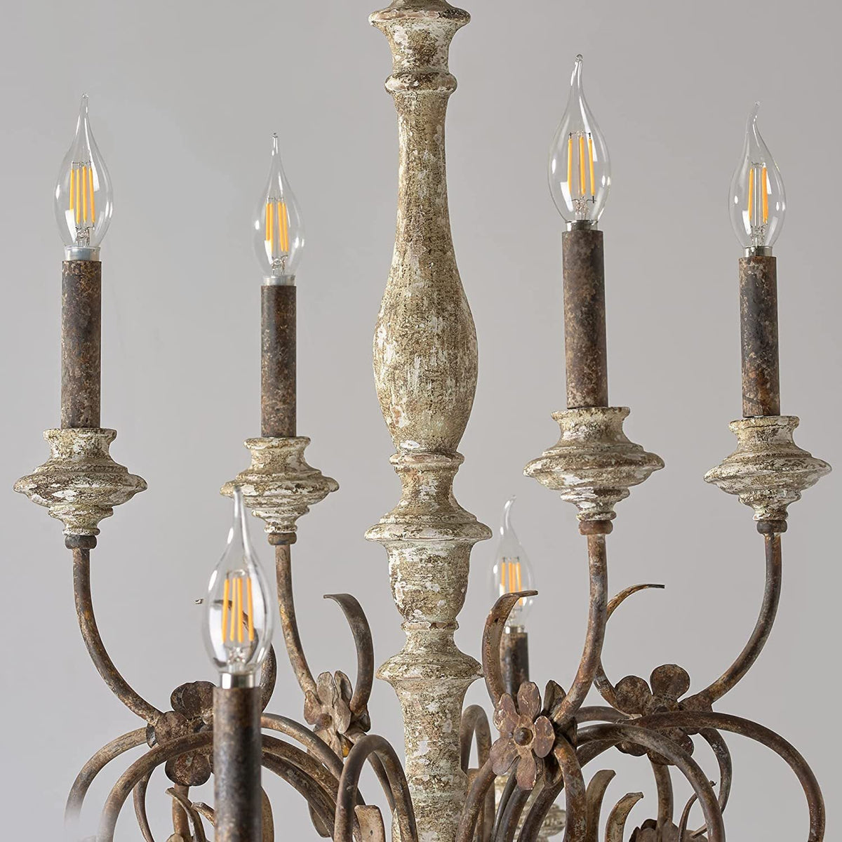 Alessandro Candle Chandelier – French Country Solid Wood & Mottled Metal Chandelier