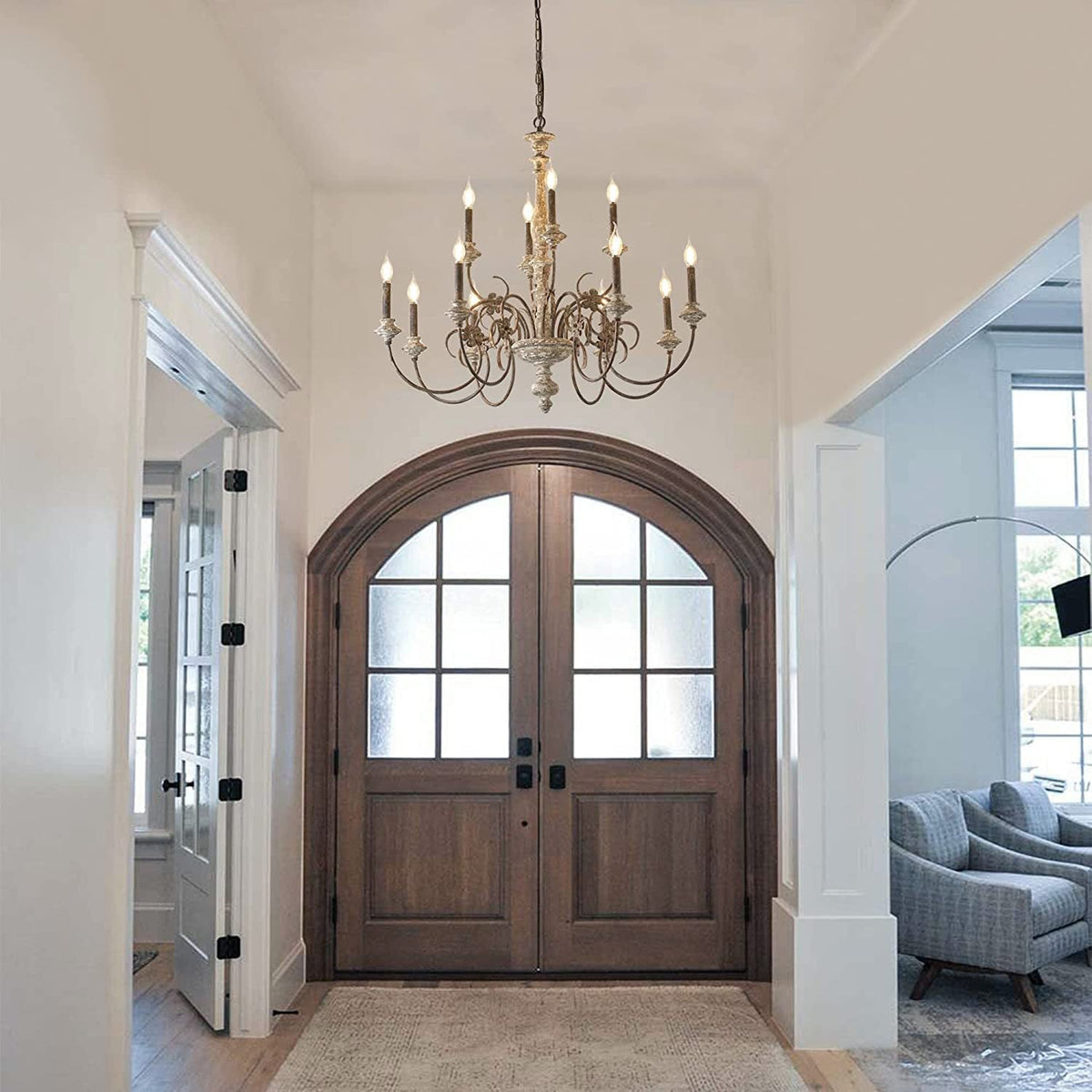 Alessandro Candle Chandelier – French Country Solid Wood & Mottled Metal Chandelier