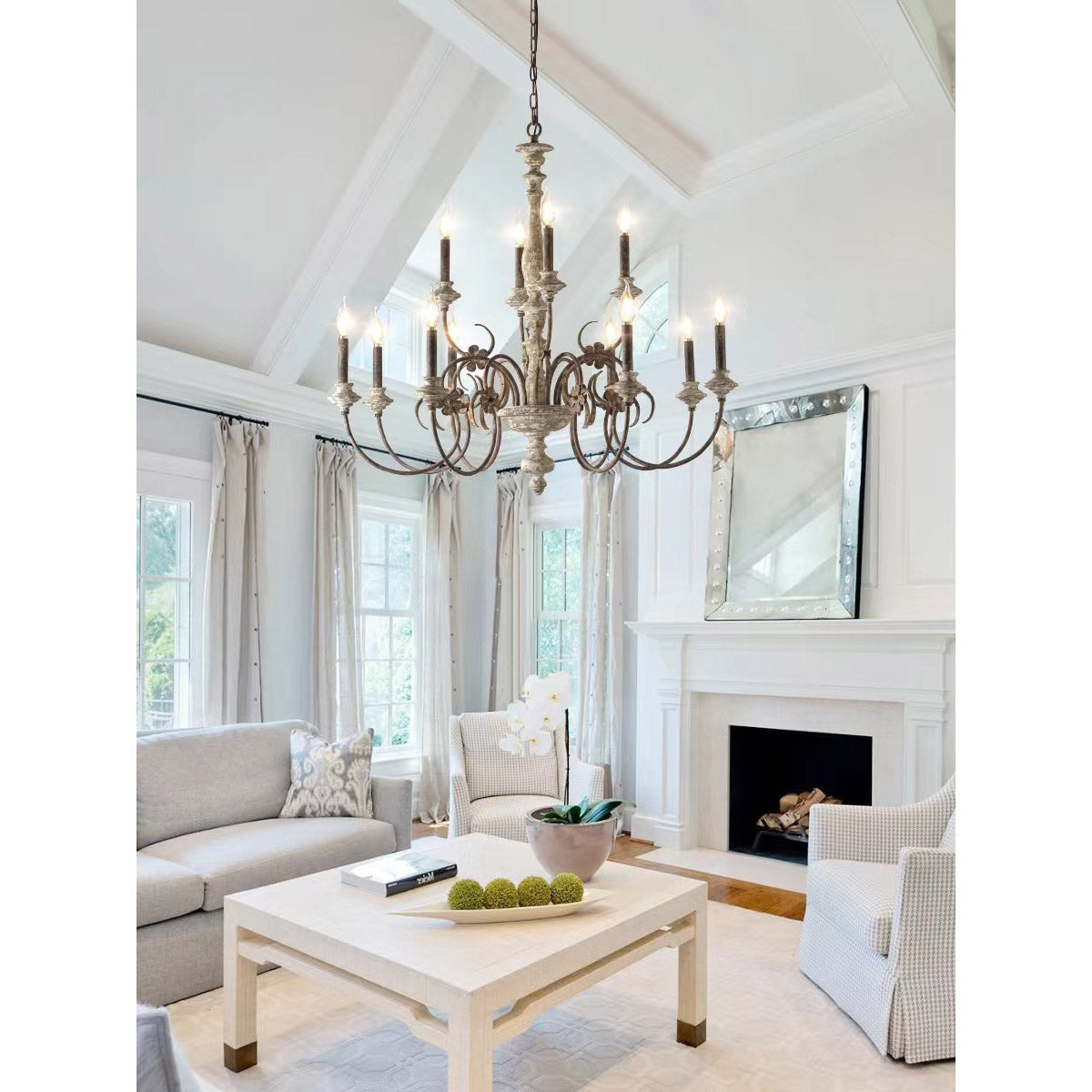 Alessandro Candle Chandelier – French Country Solid Wood & Mottled Metal Chandelier