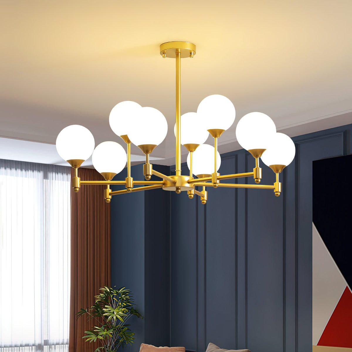 Alessio Globe Chandelier – Fine-Grained Brass & Spherical Glass Modern Chandelier