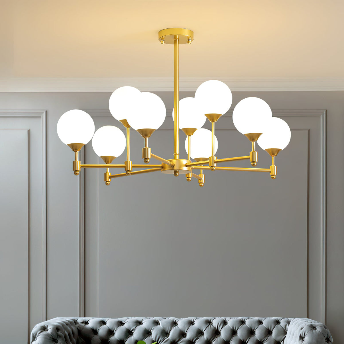 Alessio Globe Chandelier – Fine-Grained Brass & Spherical Glass Modern Chandelier