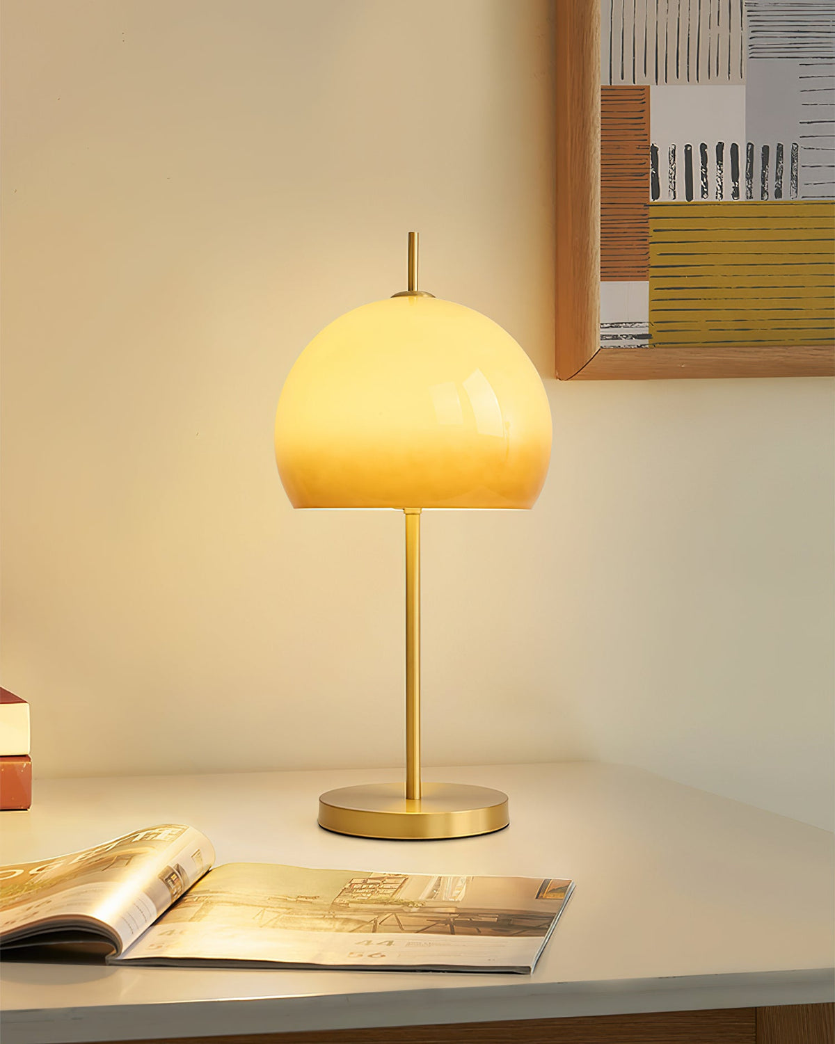 Alexander Table Lamp – Vintage 90s Mushroom Glass & Brass Bedside Table Light