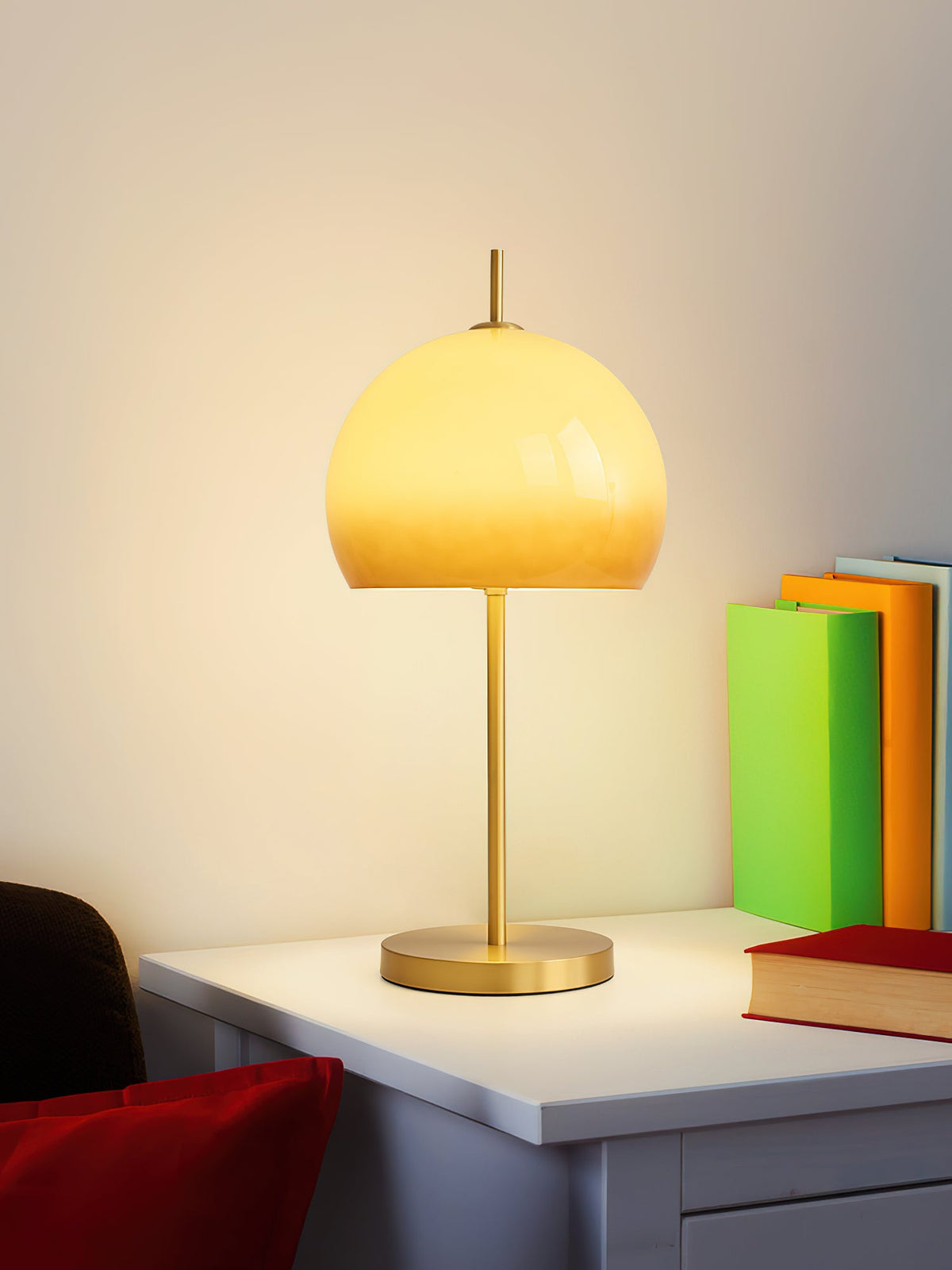 Alexander Table Lamp – Vintage 90s Mushroom Glass & Brass Bedside Table Light