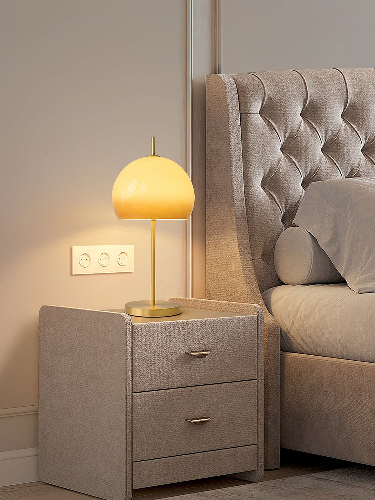 Alexander Table Lamp – Vintage 90s Mushroom Glass & Brass Bedside Table Light