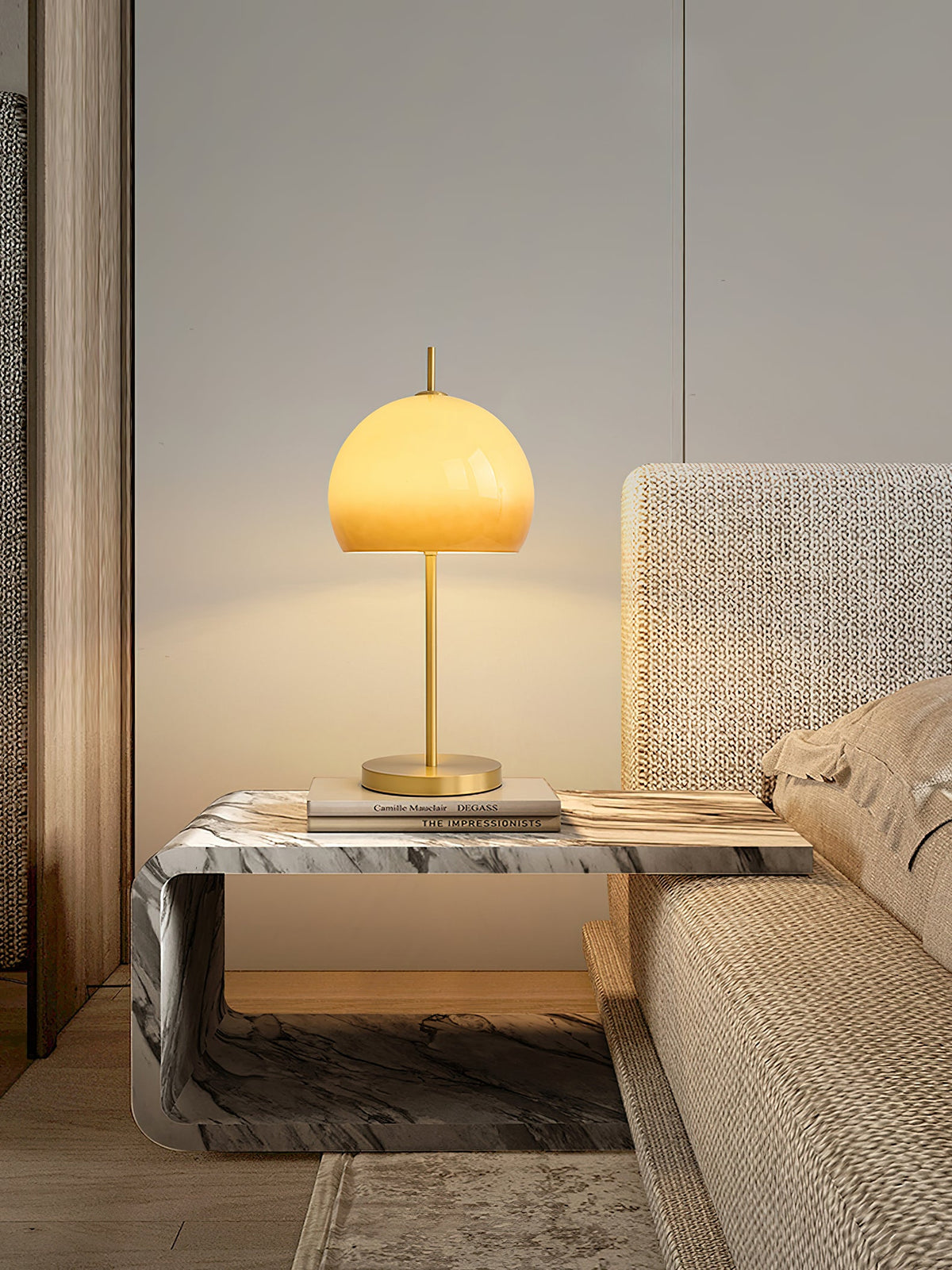 Alexander Table Lamp – Vintage 90s Mushroom Glass & Brass Bedside Table Light