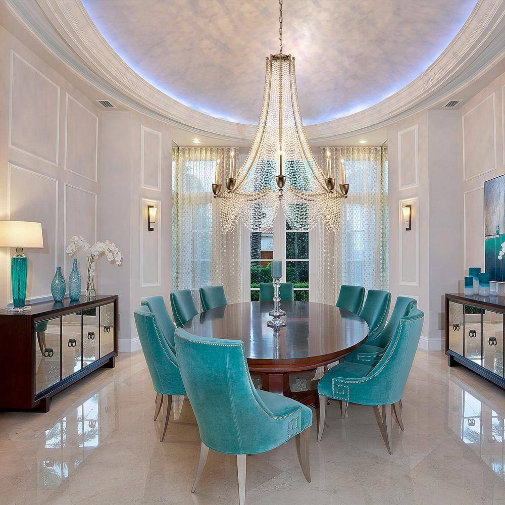Allenglade Crystal Chandelier – Slender Antique Gold & Multi-Faceted Crystal Jewel Chandelier