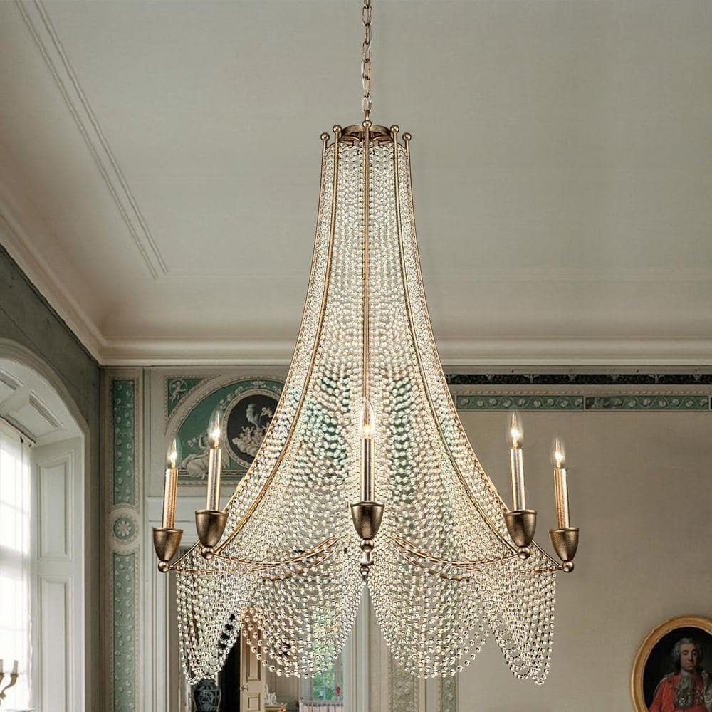 Allenglade Crystal Chandelier – Slender Antique Gold & Multi-Faceted Crystal Jewel Chandelier