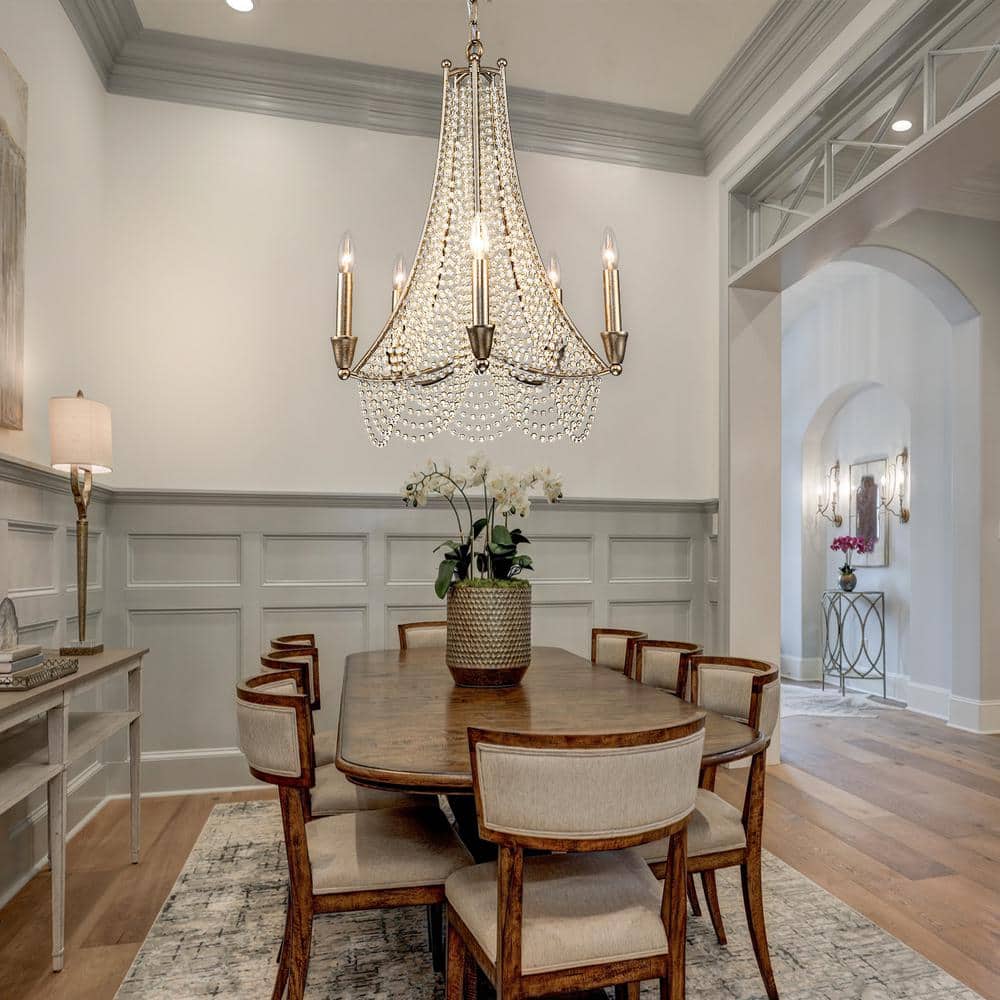 Allenglade Crystal Chandelier – Slender Antique Gold & Multi-Faceted Crystal Jewel Chandelier