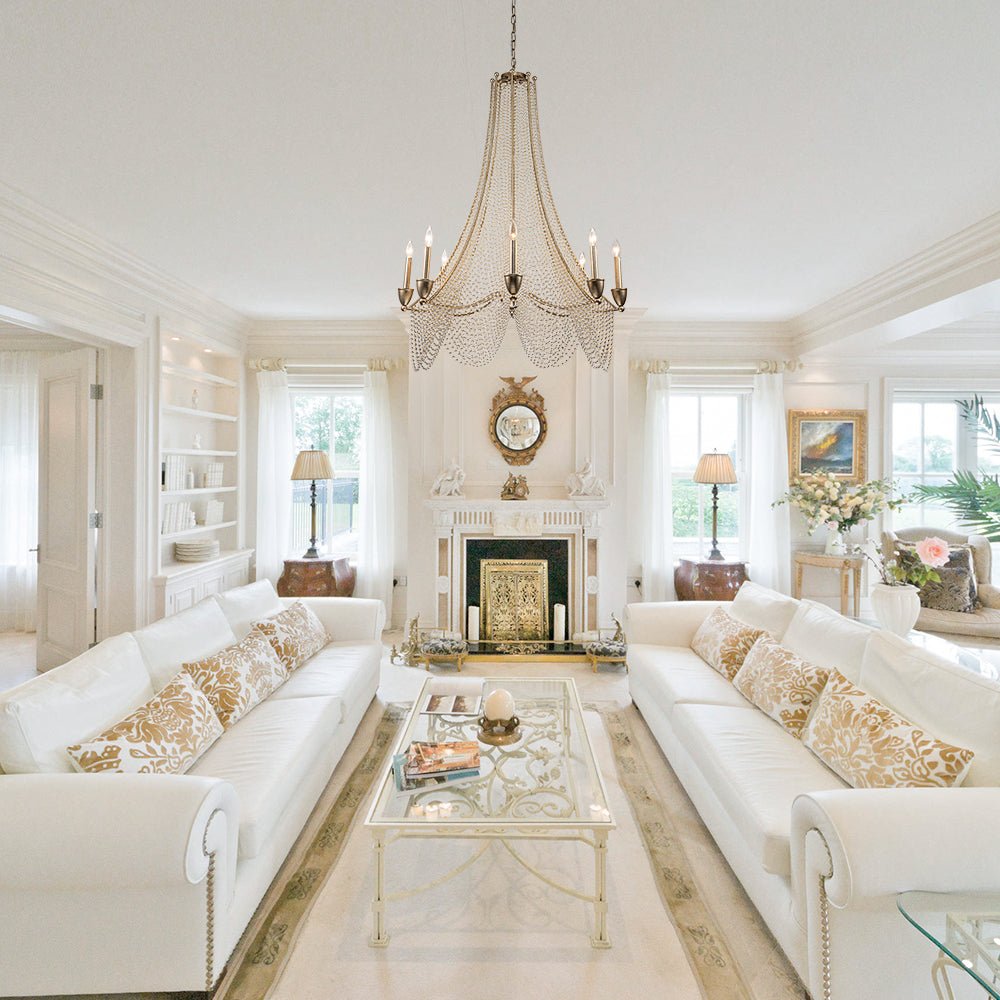 Allenglade Crystal Chandelier – Slender Antique Gold & Multi-Faceted Crystal Jewel Chandelier