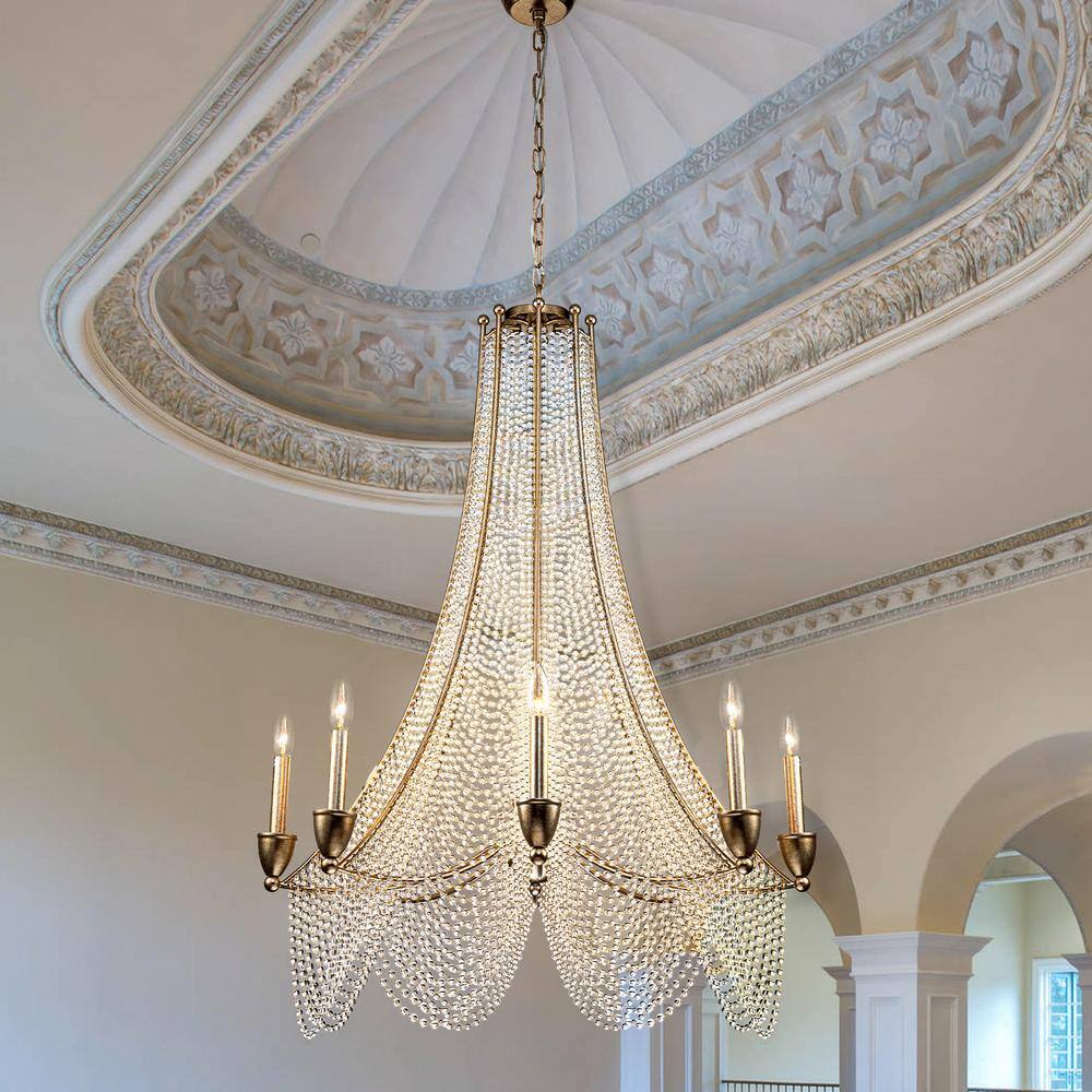 Allenglade Crystal Chandelier – Slender Antique Gold & Multi-Faceted Crystal Jewel Chandelier
