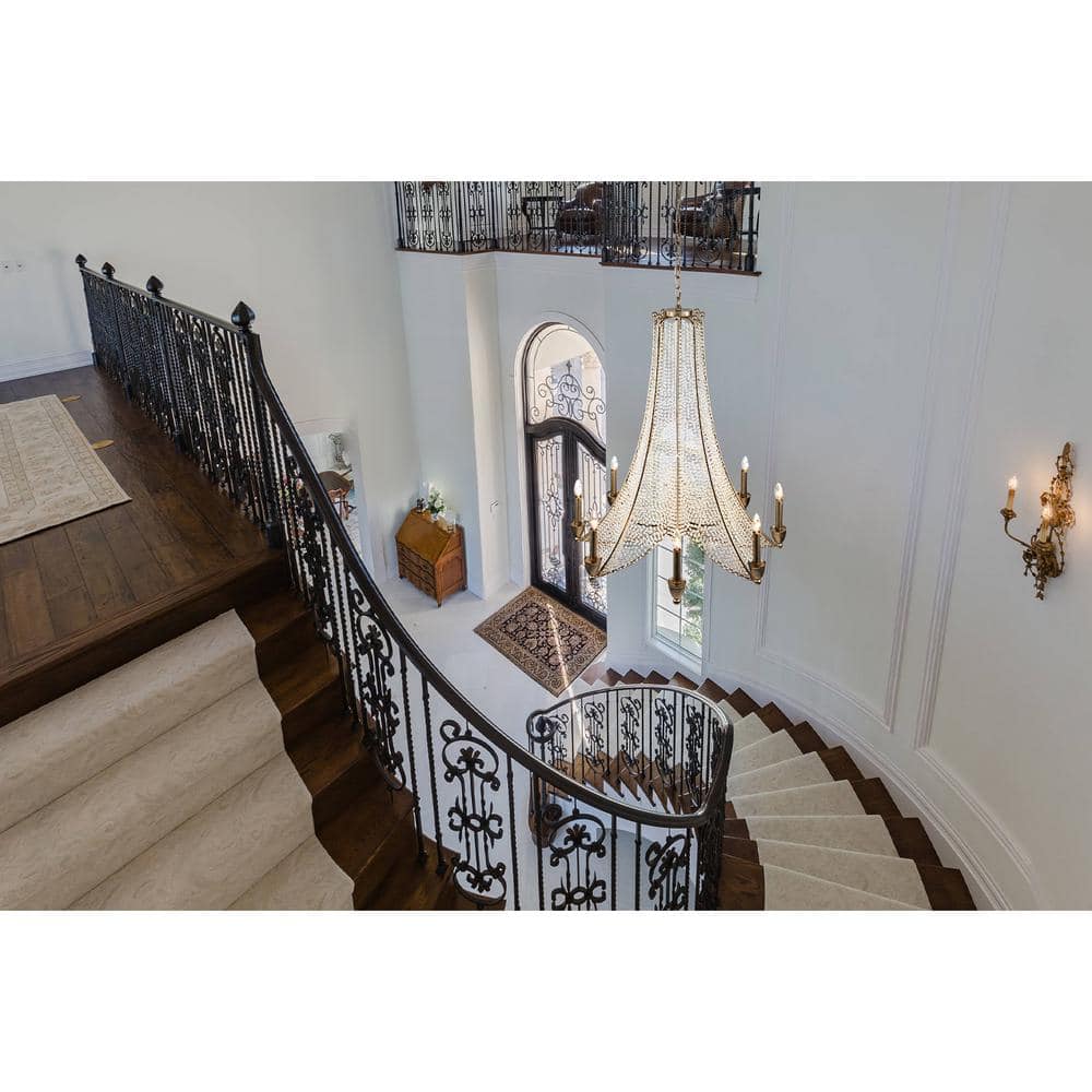Allenglade Crystal Chandelier – Slender Antique Gold & Multi-Faceted Crystal Jewel Chandelier