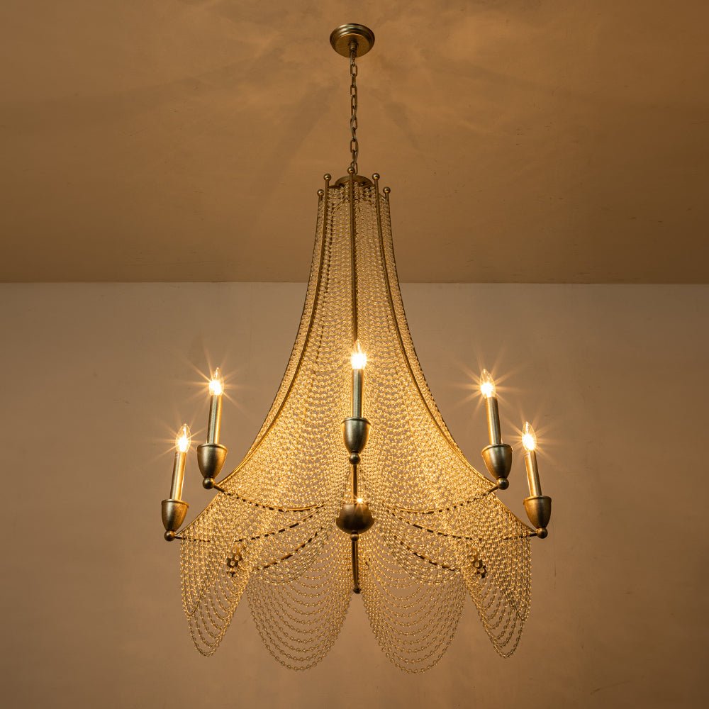 Allenglade Crystal Chandelier – Slender Antique Gold & Multi-Faceted Crystal Jewel Chandelier