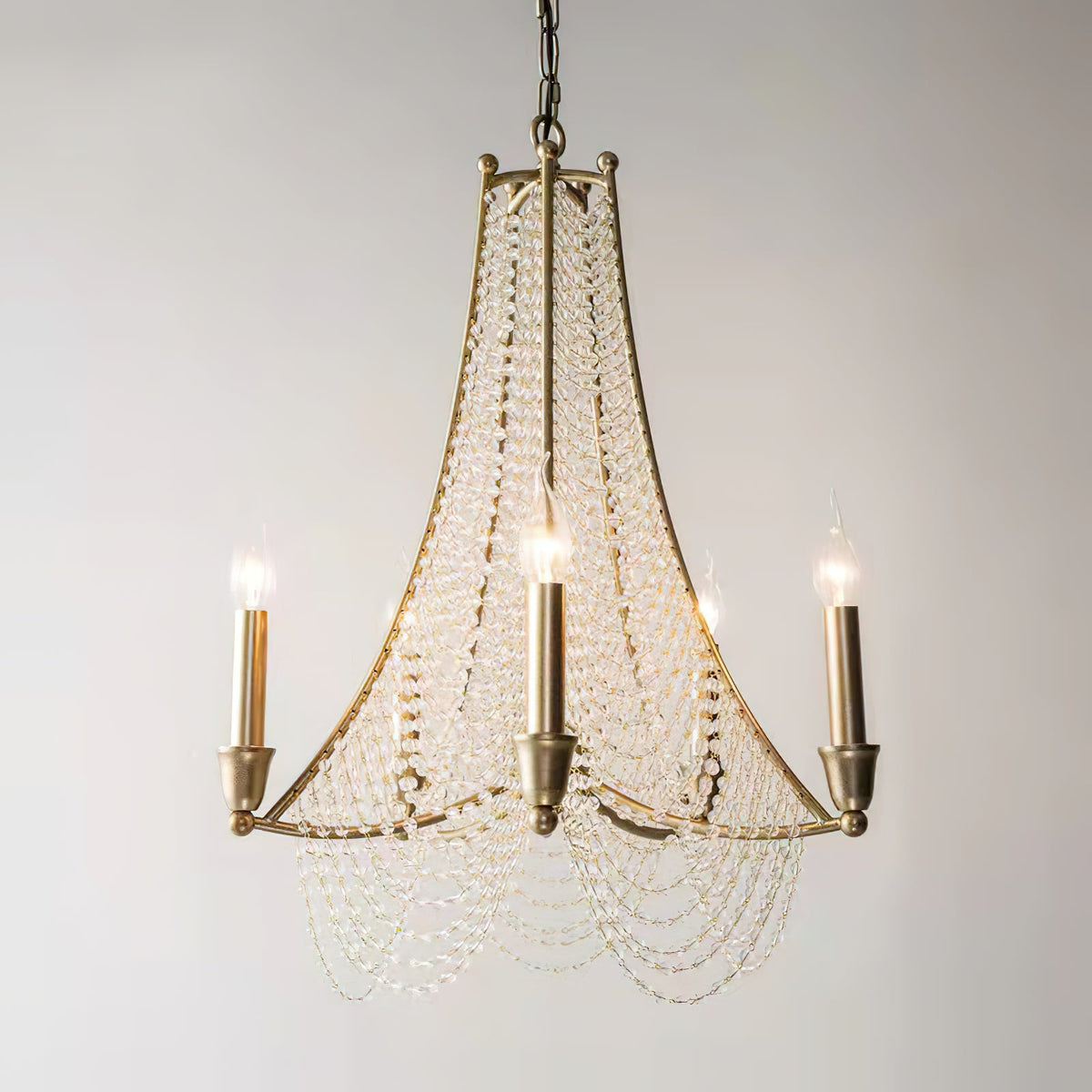 Allenglade Crystal Chandelier – Slender Antique Gold & Multi-Faceted Crystal Jewel Chandelier