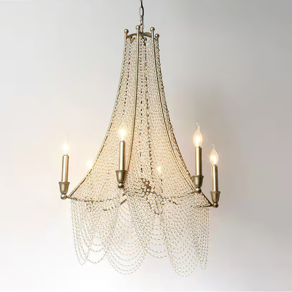 Allenglade Crystal Chandelier – Slender Antique Gold & Multi-Faceted Crystal Jewel Chandelier