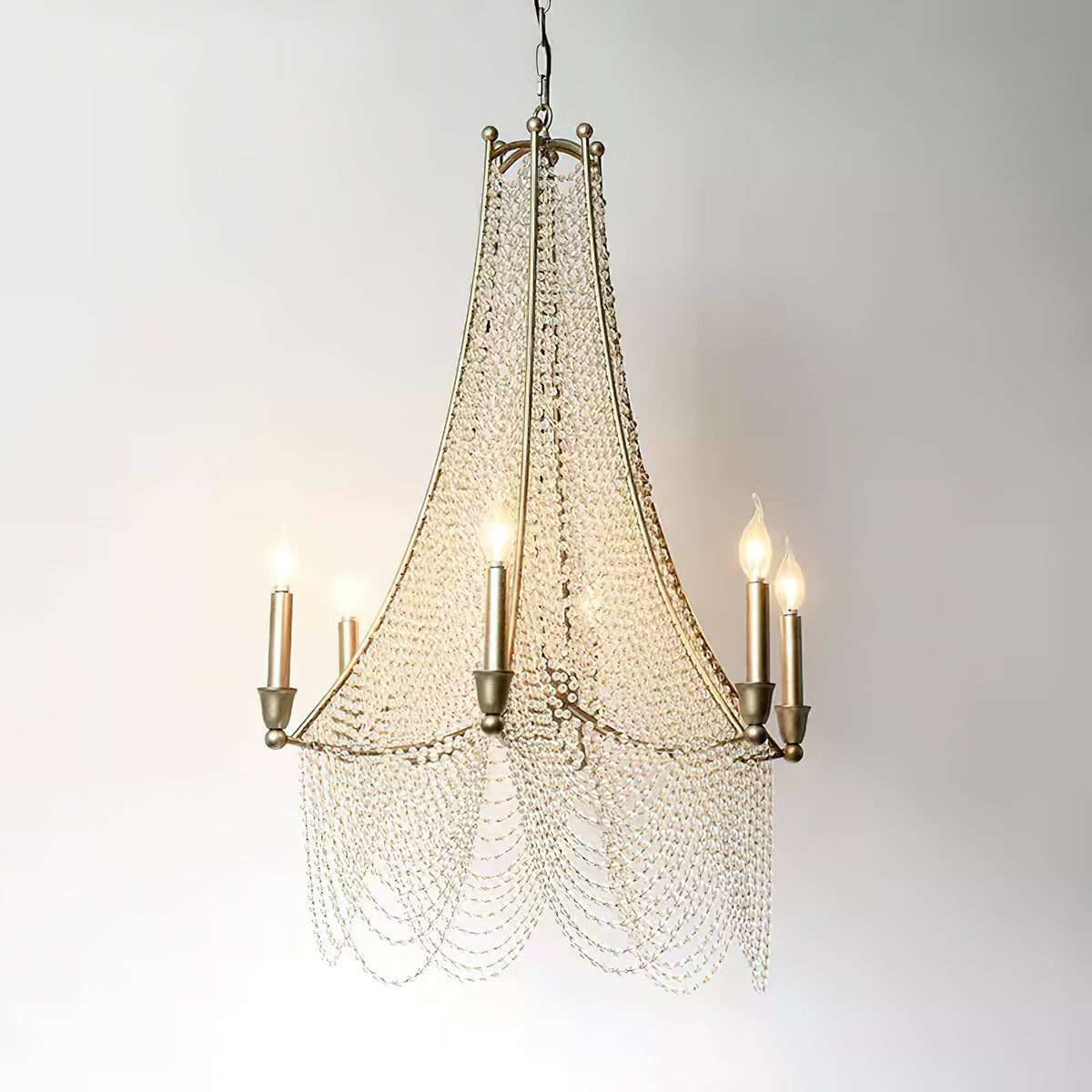 Allenglade Crystal Chandelier – Slender Antique Gold & Multi-Faceted Crystal Jewel Chandelier